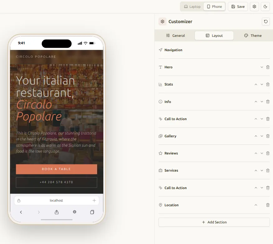 Editing the Circolo Popolare site copy in the Quosel public editor